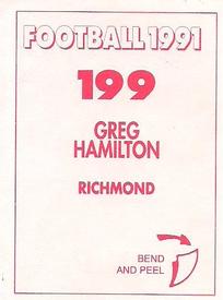 1991 Select AFL Stickers #199 Greg Hamilton Back